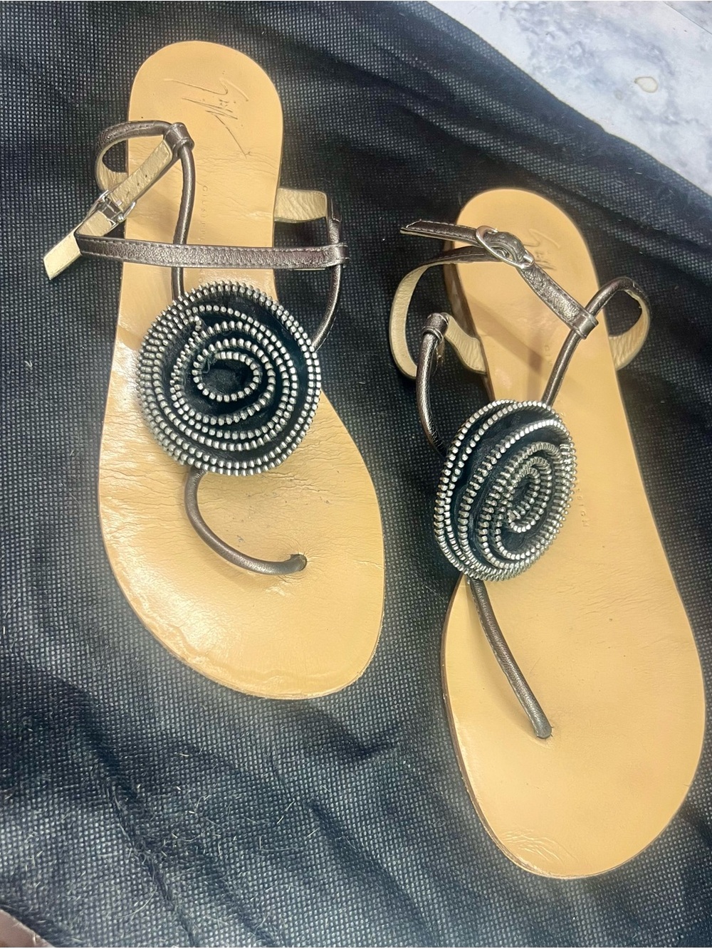 Giuseppe Zanotti Bronze Metallic Spiral-Beaded Toe-Loop Sandals